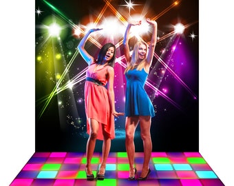 Disco Lights Party Backdrop: 70s 80s Fabric Photo Booth Banner