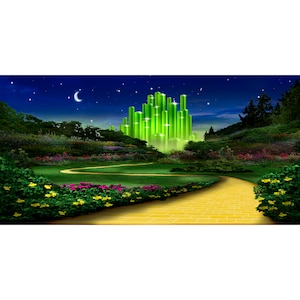 Smaragdstadt Abend, Zauberer von Oz Hintergrund, gelbe Ziegelsteinstraße Partydekorationen, Photobooth, Fotohintergrund Bild 10