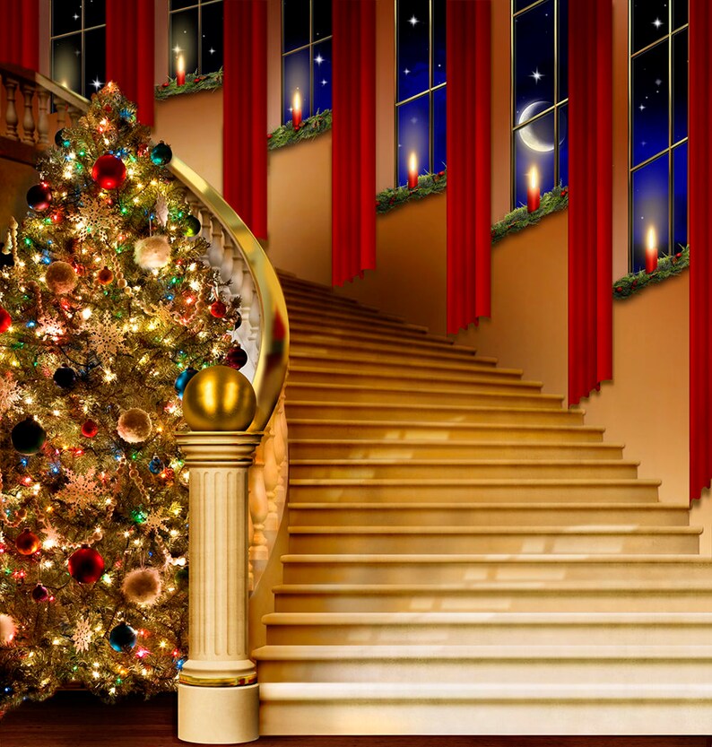 Holiday Staircase Christmas Party Photo Backdrop or New Etsy