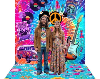 60s Retro Backdrop: Hippy Birthday Party Fabric Background