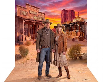 Old West Cowboy Town Backdrop, Fabric Photography Background, Pioneer Vintage Scene