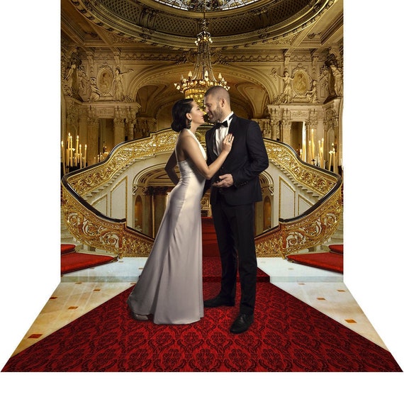 Red Carpet Double Staircase Backdrop A Royal Castle Interior Backdrop Of Palace Chandeliers And Red Carpets A Party Decor Photo Backdrop