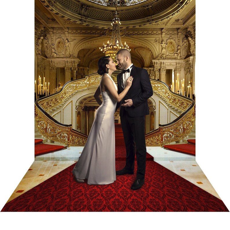 Red Carpet Double Staircase Backdrop a Party Decor Photo Backdrop A Royal Castle Interior Backdrop of Palace Chandeliers and Red Carpets