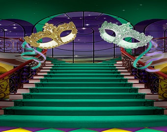 LB Brazilian Carnival Backdrops For Photography 7x5ft Mask Banner Mardi Gras Masquerade Black Background Colorful Feather Decorations Photo Booth Studio Props Vinyl Customized MG745