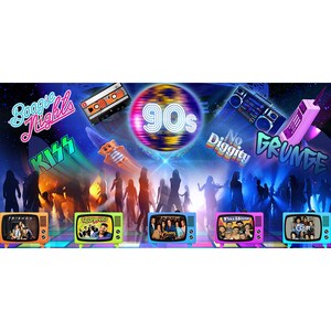 90s Party Backdrop: Retro Music, Dance Photo Booth Banner