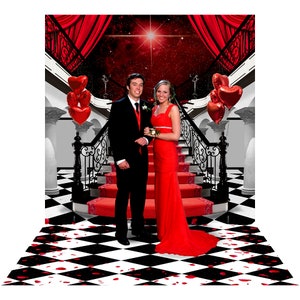 Valentine Black Tie Event Backdrop, Formal Valentines Staircase Photography Background, Party Decorations