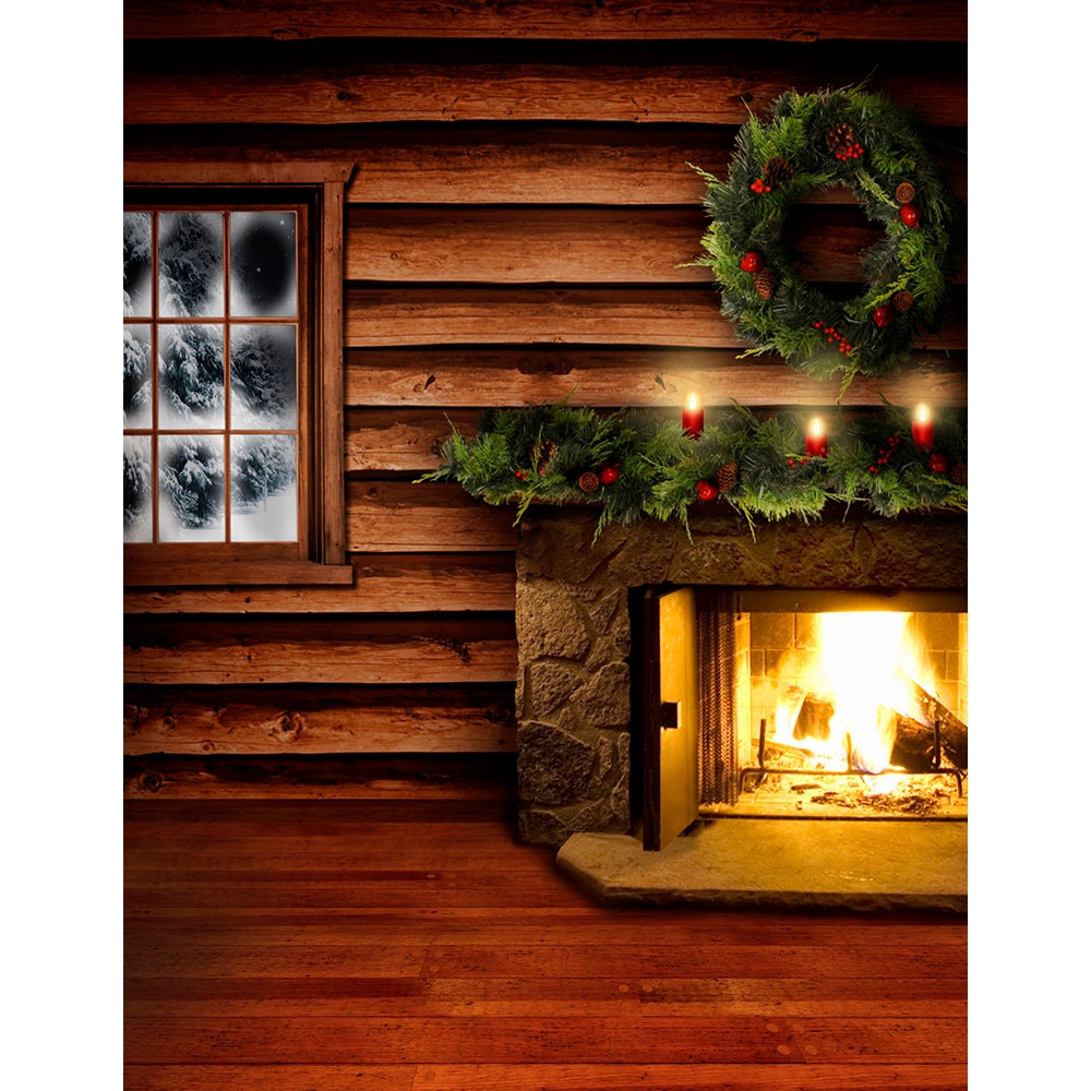 Christmas Cabin Photo Backdrop Prop Fire in the Hearth - Etsy