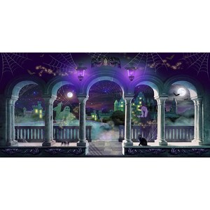 Halloween Backdrop, Spooky Castle Fabric Photo Booth Prop image 15