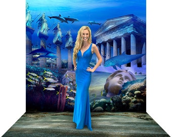 Atlantis Underwater Backdrop, Birthday Photo Backdrop, Dolphin Party Decor, Under the Sea Backdrop, Ocean, Photo Booth Prop