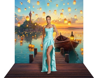 Tangled Sunset Backdrop, Rapunzel Theme Party,  Photo Booth Prop, Movie scene Backdrop