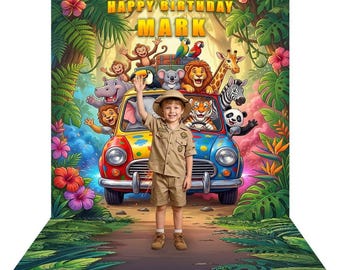 Jungle Animals Road Trip Car Fabric Backdrop