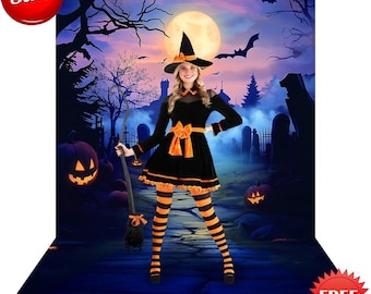Halloween Backdrop, Scary, Creepy Night Scene, Fabric Photography Background