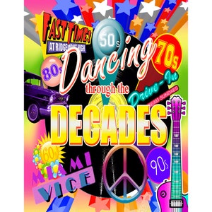 Dance Contest or Party Backdrop 6ft x 8ft , Music through the Decades for Musicals and Stages, a Photography Backdrop for venues