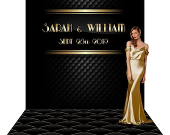Gold Black Wedding Backdrop, Prom Photo Booth, USA Printed