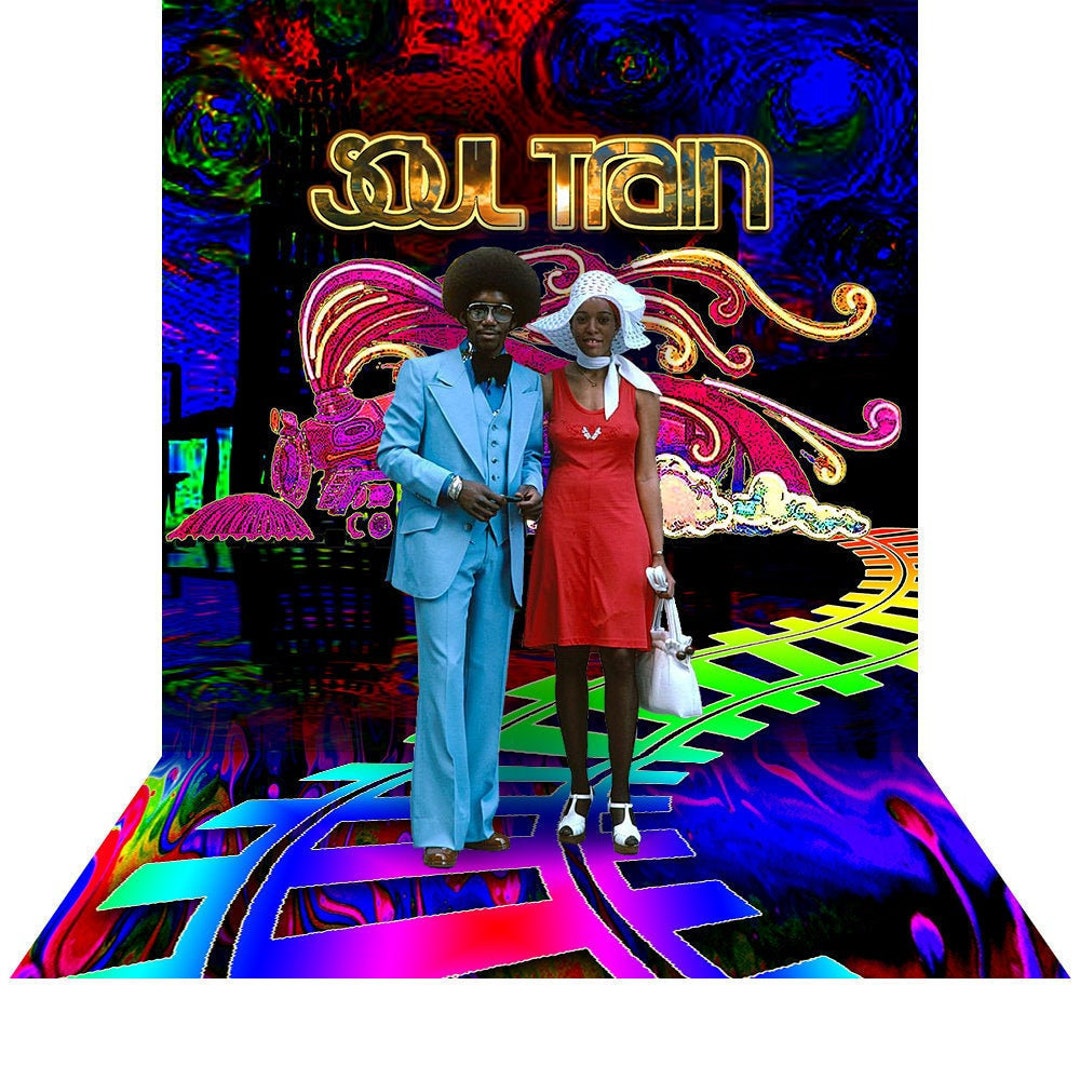 70’s Soul Train Theme Photography Backdrop – 7x5ft Disco Dance Party Vinyl Banner For Studio, Prom, Neon Glow Photo Background