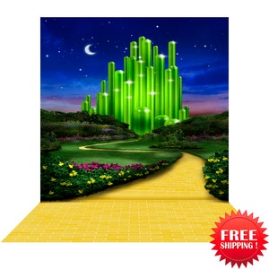 Noche de la Ciudad Esmeralda, Telón de fondo del Mago de Oz, Decoraciones de fiesta en Yellow Brick Road, Fotomatón, Telón de fondo fotográfico