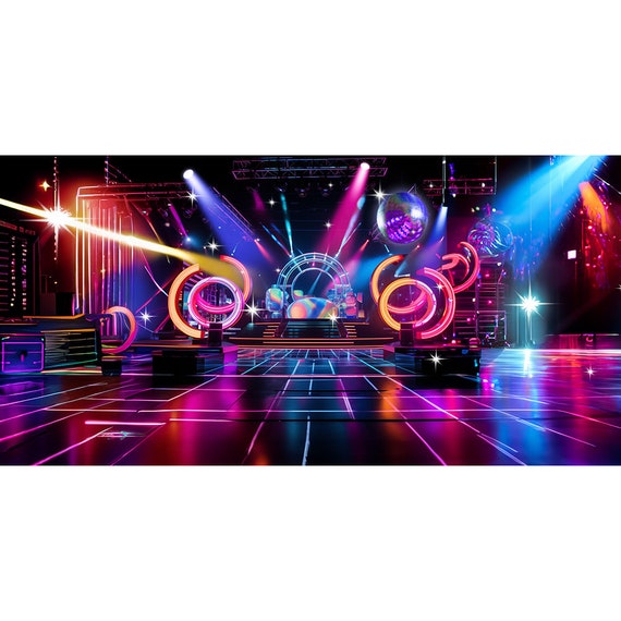 Renaiss 2.2x1.5m Sfondo per feste in discoteca Shining Neon Night 70s 80s 90s Disco Fever Ballerini Fotografia Sfondo Ballroom Musica Decorazioni per feste Forniture Photo Booth Puntelli