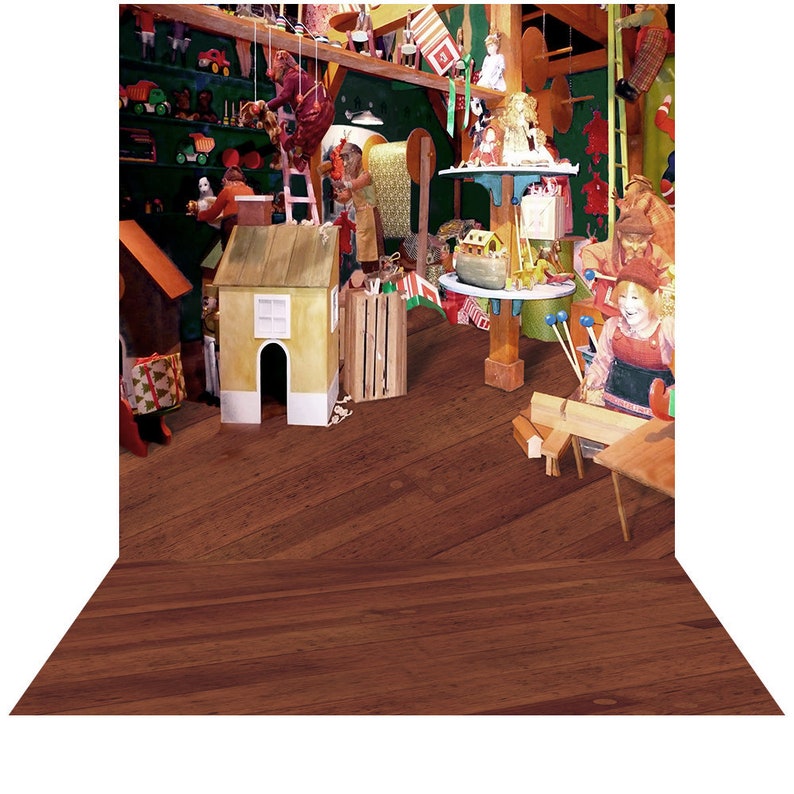 A Christmas Photo Backdrop An Elf and Santa Backdrop at the North Pole Backdrop Santa/'s Workshop Backdrop with Christmas Toys