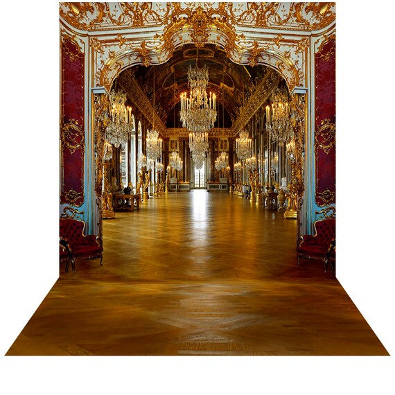 Regal Palace Royal Reception Interior Photo Backdrop Chandelier Hall Prom Dance Engagement Wedding Party Decor Red White Gold Entrance