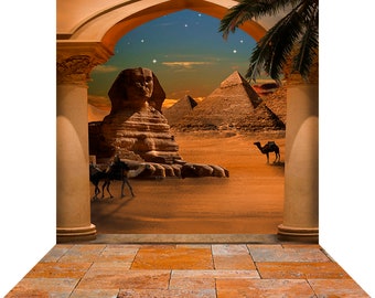 Egyptian Pharaoh Pyramid and Sphinx Photo Backdrop, Middle Eastern Party Decorations, Photo Booth Prop, Alba Backgrounds, Inc.