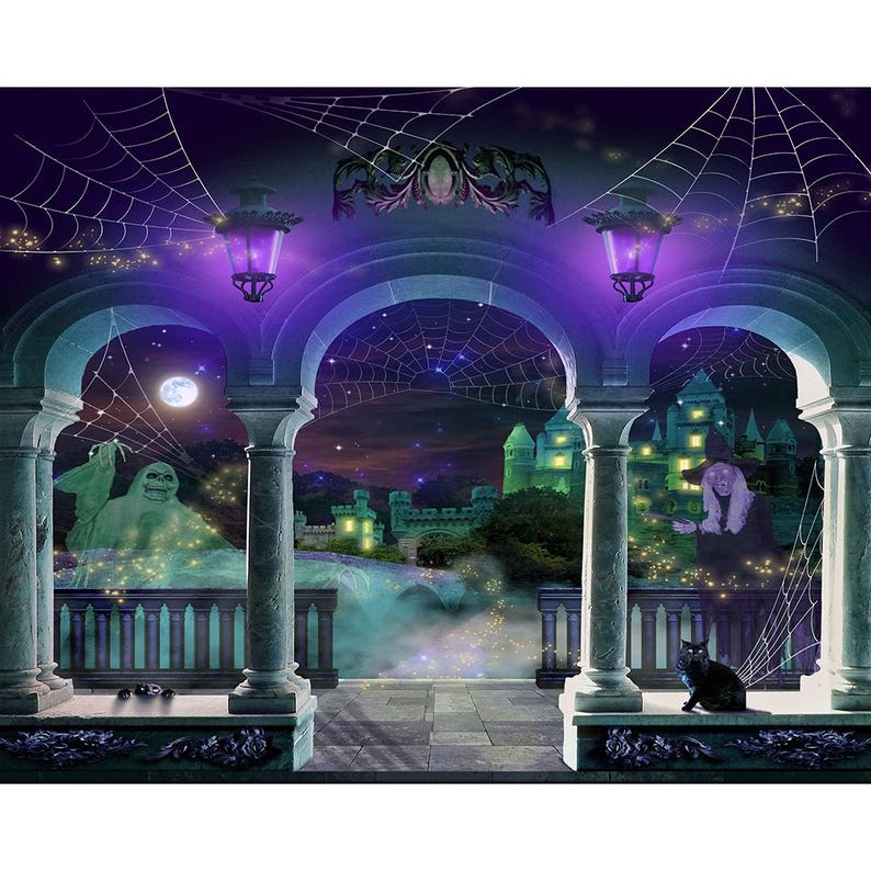 Halloween Backdrop, Spooky Castle Fabric Photo Booth Prop image 13