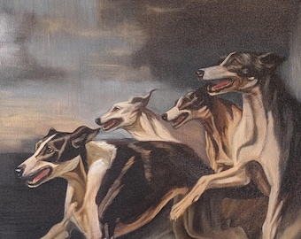 Original Oil Painting "Precursor" | Running Greyhounds