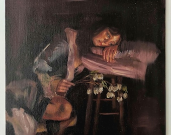 Original Oil Painting of Resting Woman | Downtime | 8x8 Panel