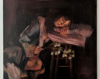 Original Oil Painting of Resting Woman | Downtime | 8x8 Panel