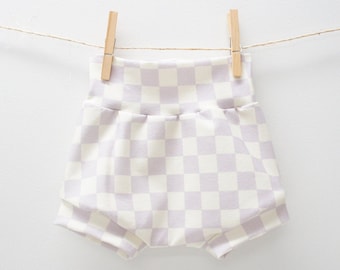 Shorties - Baby/Toddler Cotton Spandex Shorties, boho check in lavender, summer, shorts, BUMMIES