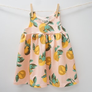 Dress- Baby/Toddler/Kids - CHICKADEE Babydoll Dress, citrus floral, oranges, lemons, pink , teal, yellow