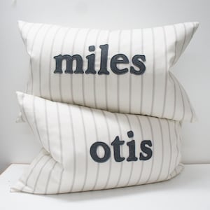 Pillow Cover - personalized NAME pillow cover - grey stripes - any name available- custom, made to order