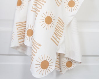 Blanket - Personalized Neutral Sun Organic Cotton Name Blanket , made to order, any name available, nursery, swaddle