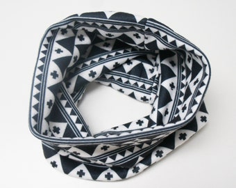 cowl - kids/baby/adult fleece infinity scarf, black and white Seth print, monochrome