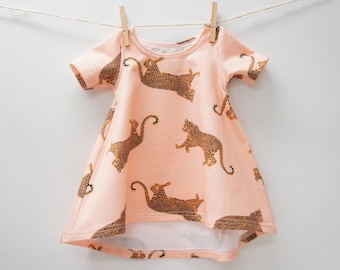 Dress- Baby/Toddler/Kids - CHICKADEE Swing Dress, cheetah print, leopards on pink