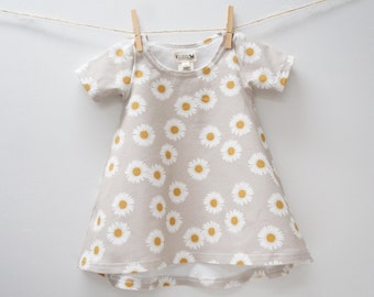 Dress- Baby/Toddler/Kids - CHICKADEE Swing Dress, daisies on natural