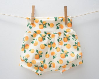Shorties - Shorty coton et élasthanne pour bébé/enfant en bas âge, imprimé fleur d'oranger, agrumes, vert, tropical, plage