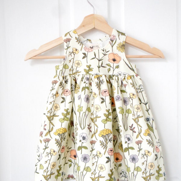 Dress- Baby/Toddler/Kids - CHICKADEE Babydoll Dress, Wildflowers On cream, floral, flowers, garden, spring, Easter