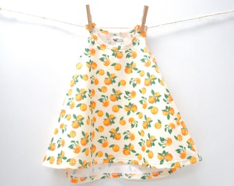 Dress- Baby/Toddler/Kids - CHICKADEE Swing Dress, Oranges print, mod citrus on cream, summer dress