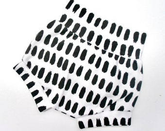 Shorties - Baby/Toddler Cotton Spandex Shorties, DAUBS print, mod dots, monochrome, black and white, BUMMIES