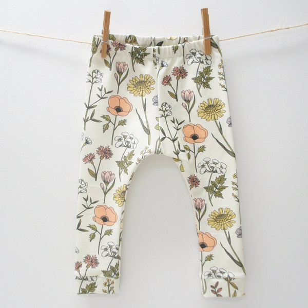 Leggings - Leggings bébé/enfant/enfant, imprimé WILDFLOWER, fleurs sauvages sur crème