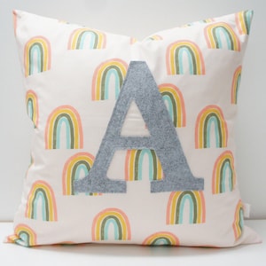 Pillow Cover - Monogrammed pillow cover -STELLA mod rainbows -  any letter available - made to order