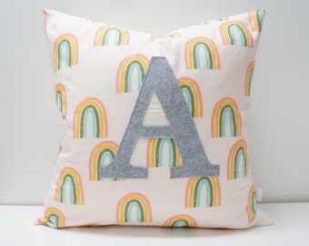 Pillow Cover - Monogrammed pillow cover -STELLA mod rainbows -  any letter available - made to order