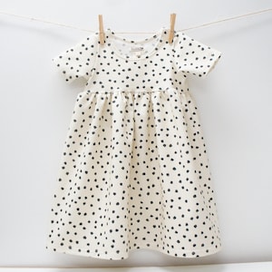 Dress- Baby/Toddler/Kids - CHICKADEE Babydoll Dress, DOTTIE print, black polka dots