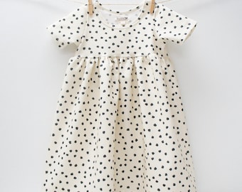 Dress- Baby/Toddler/Kids - CHICKADEE Babydoll Dress, DOTTIE print, black polka dots