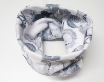 cowl - kids/baby/adult fleece infinity scarf, monochrome floral, grey roses