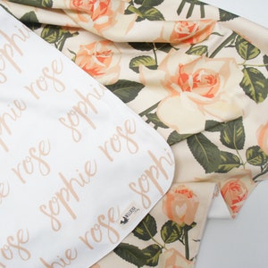 Blanket - Personalized Reversible Organic Cotton Name Blanket, made to order, any name available, Vintage rose floral
