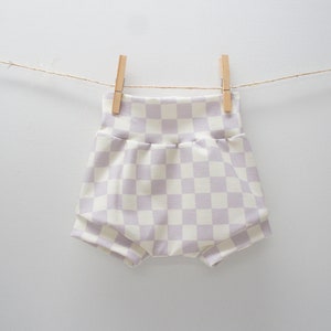Shorties Baby/Toddler Cotton Spandex Shorties, boho check in lavender, summer, shorts, BUMMIES image 4