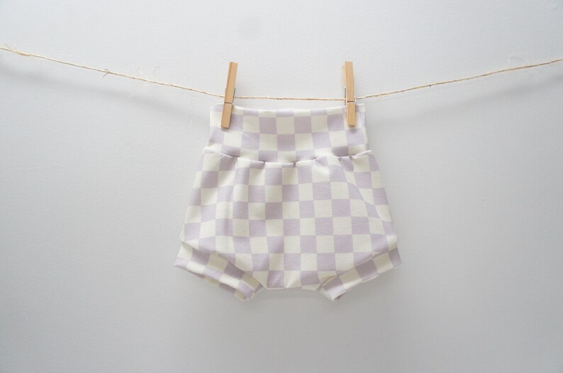 Shorties Baby/Toddler Cotton Spandex Shorties, boho check in lavender, summer, shorts, BUMMIES image 4