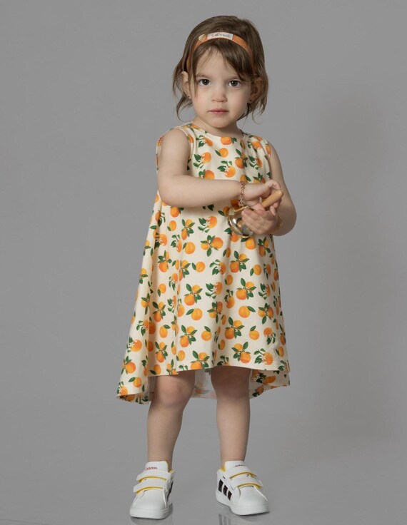 Orange Print Baby Swing Dress - Handmade Cotton Jersey, Canada