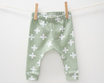 Leggings - Baby/Toddler/Kids Leggings, CROSS in sage, sage green, geometric